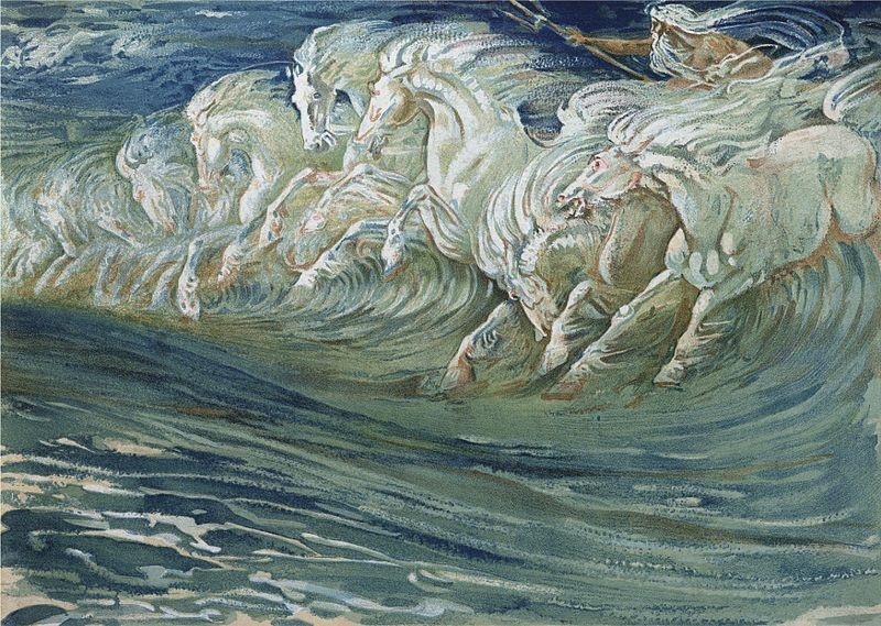 1910 lithograph of Neptune&rsquo;s Horses by Walter Crane